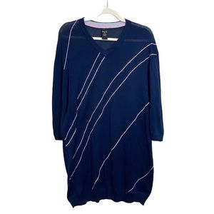 Vintage Sean John Men's Size XXL Navy Blue Striped Short Sleeve Knit Top